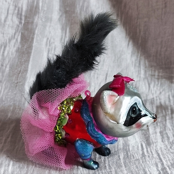 BestPysanky Quirky Raccoon Faux Fur Glass Vintage Christmas Ornament - Picture 5 of 7